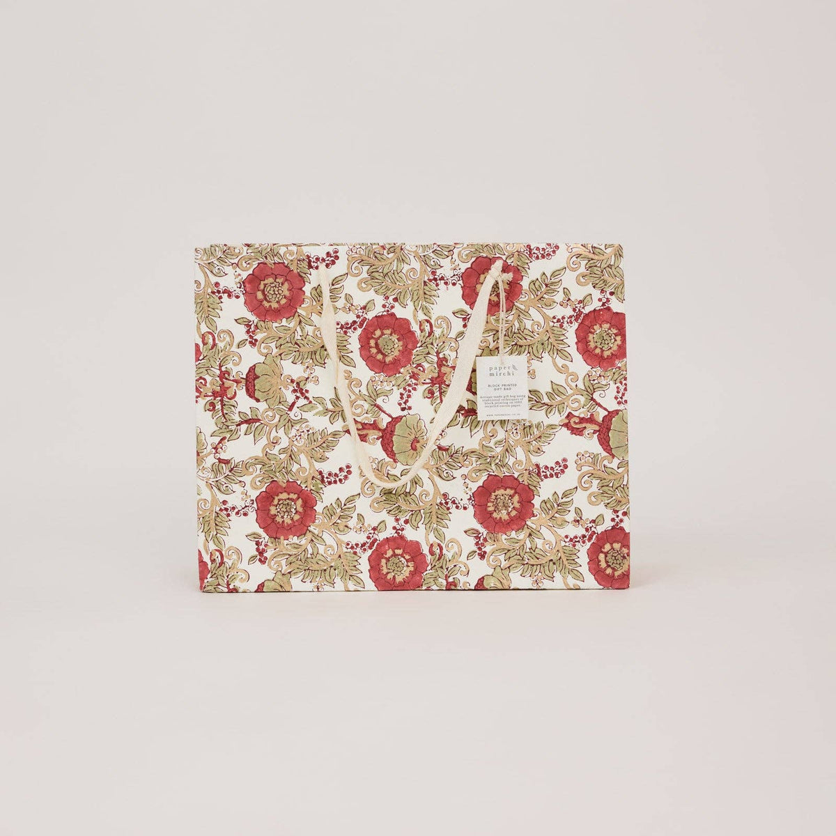 Block Printed Gift Bags - Winter Red - Large