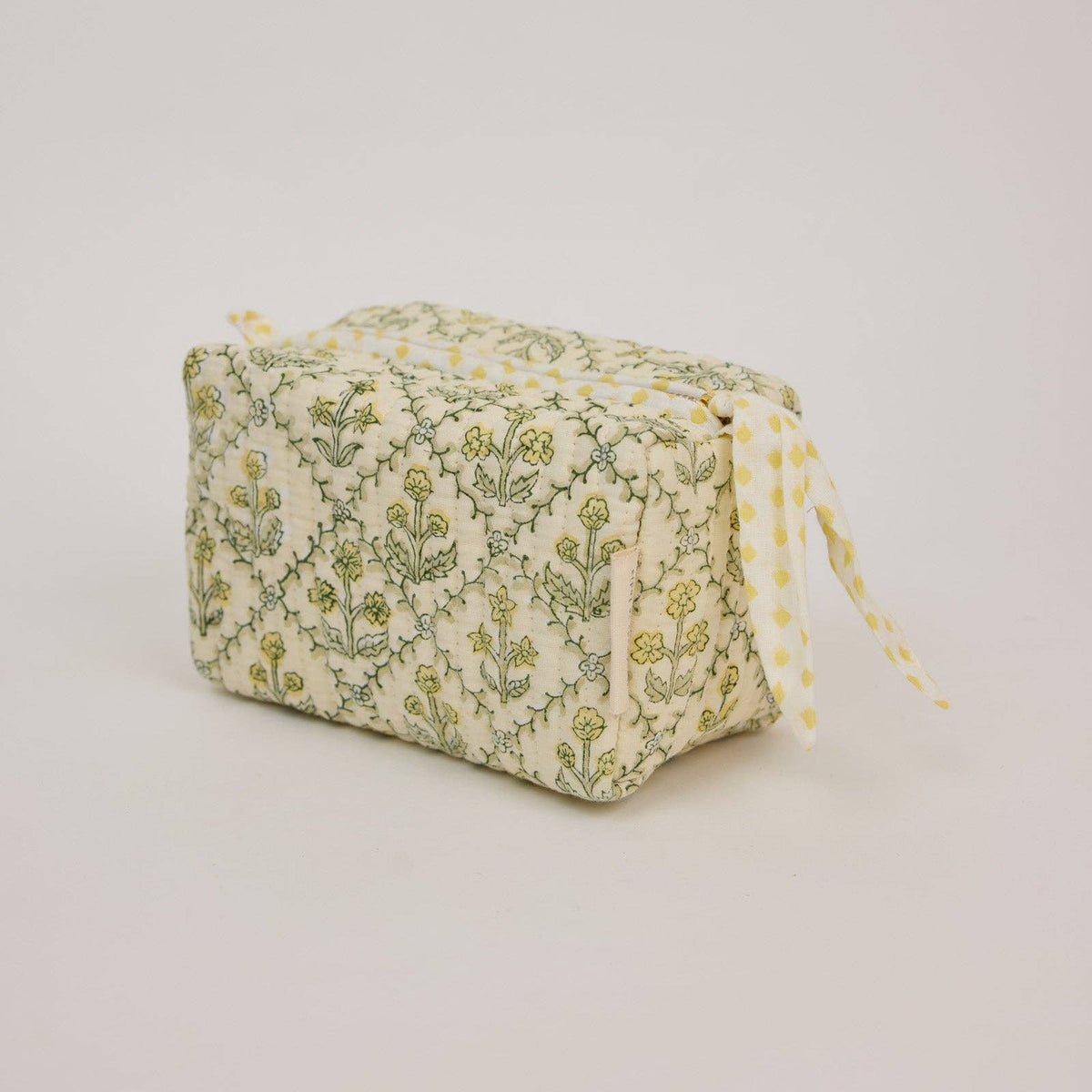 Organic Cotton Toiletry Bag - Floral Lattice Buttercream - Small