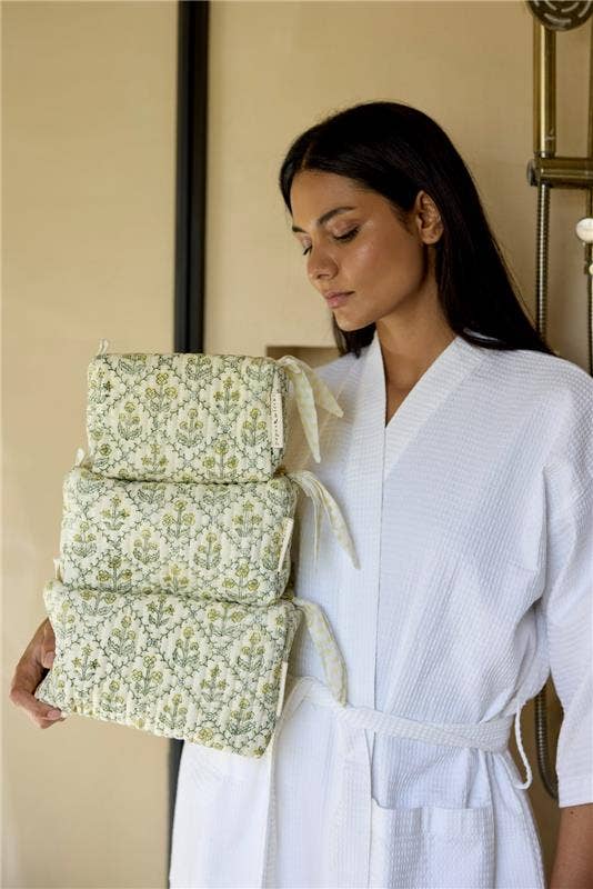 Organic Cotton Toiletry Bag - Floral Lattice Buttercream - Small