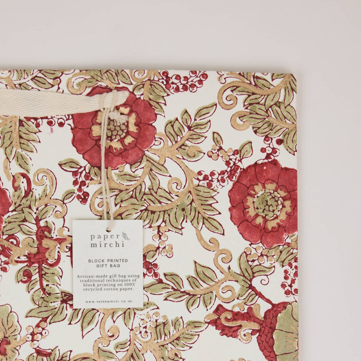 Block Printed Gift Bags - Winter Red - Large