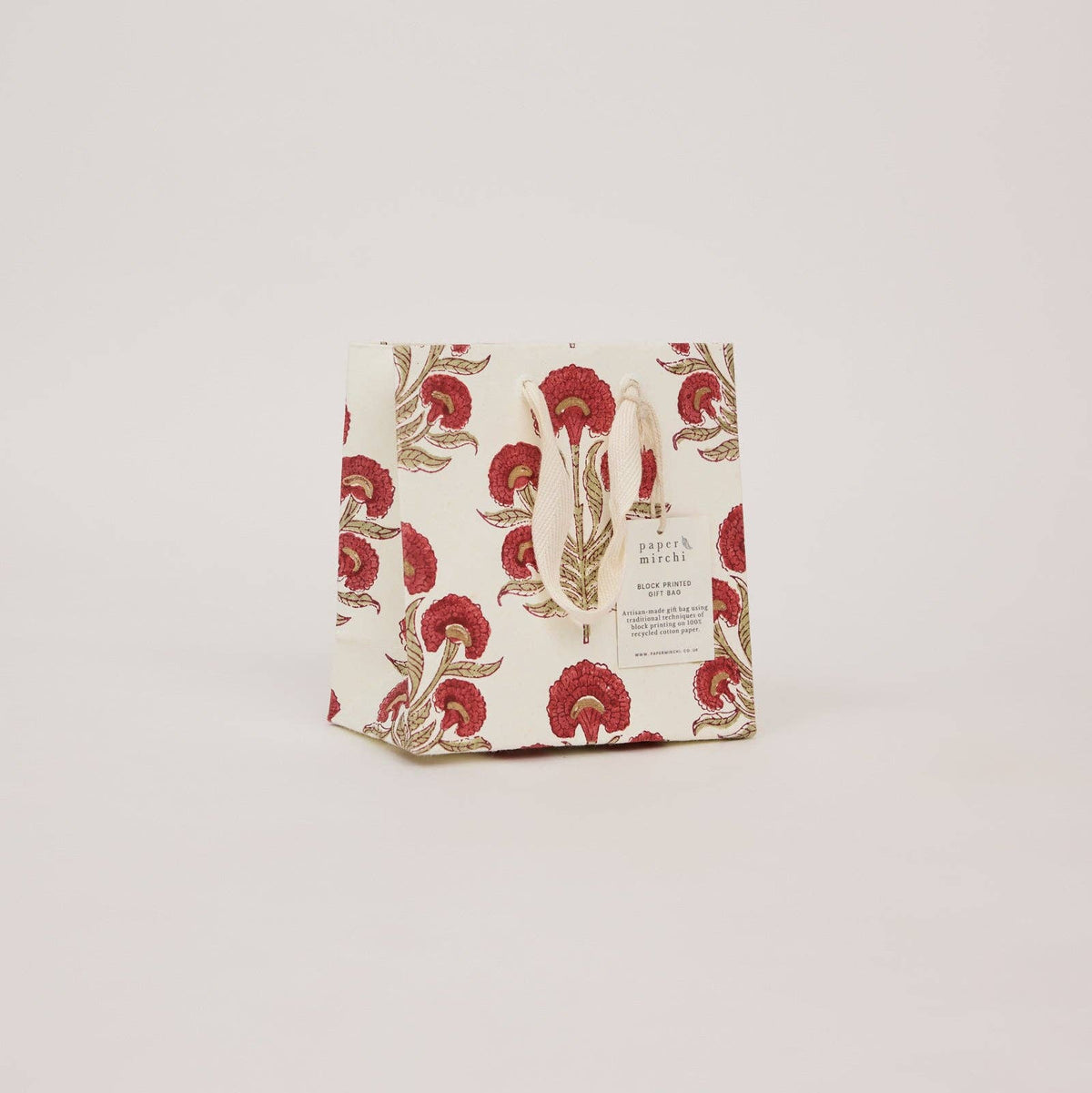 Block Printed Gift Bags - Winter Red - Small