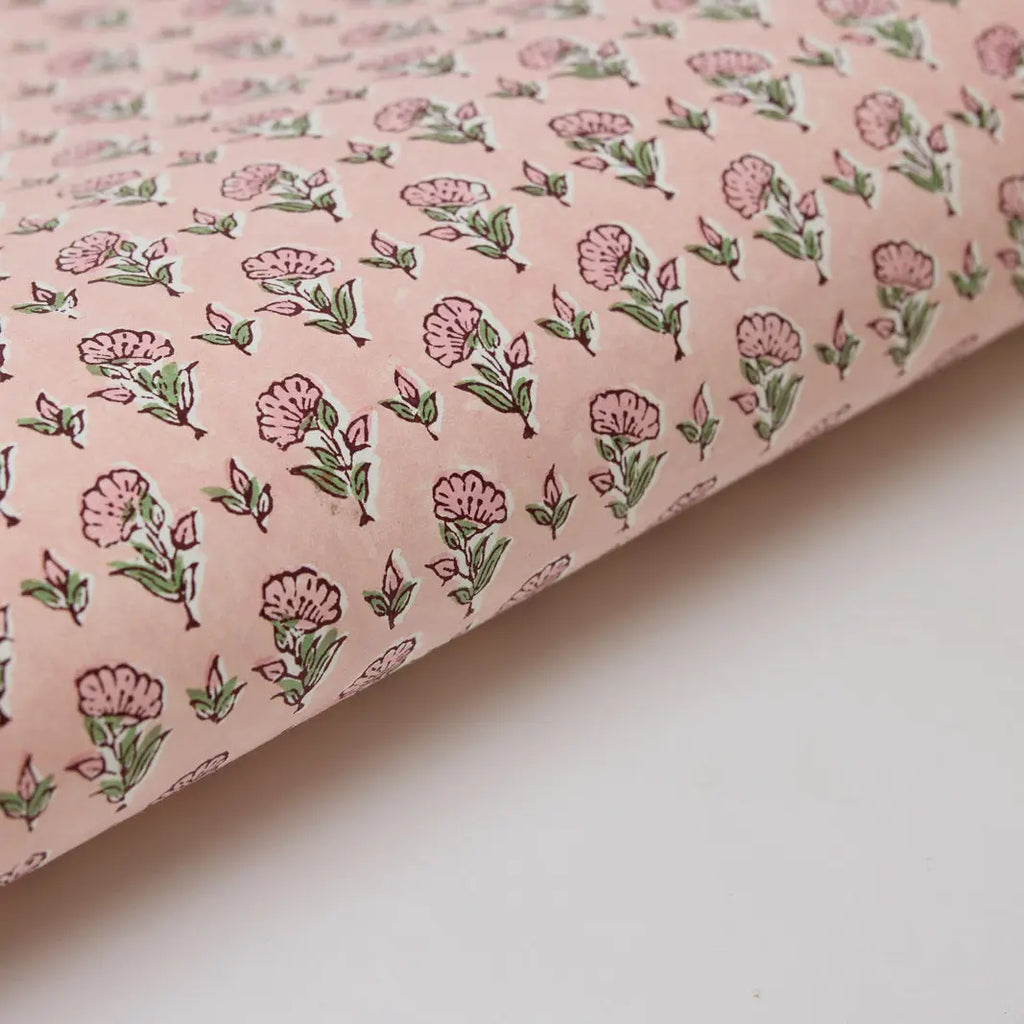 Block Printed Wrapping Paper Sheets - Ditsy Floral Blush