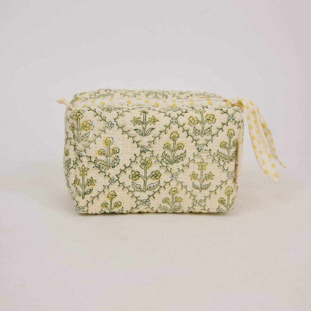 Organic Cotton Toiletry Bag - Floral Lattice Buttercream - Small
