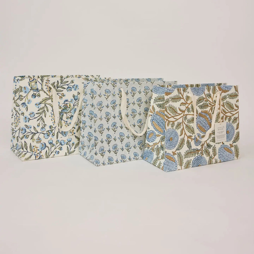 Hand Block Printed Gift Bag, Blue Stone Refresh - Medium
