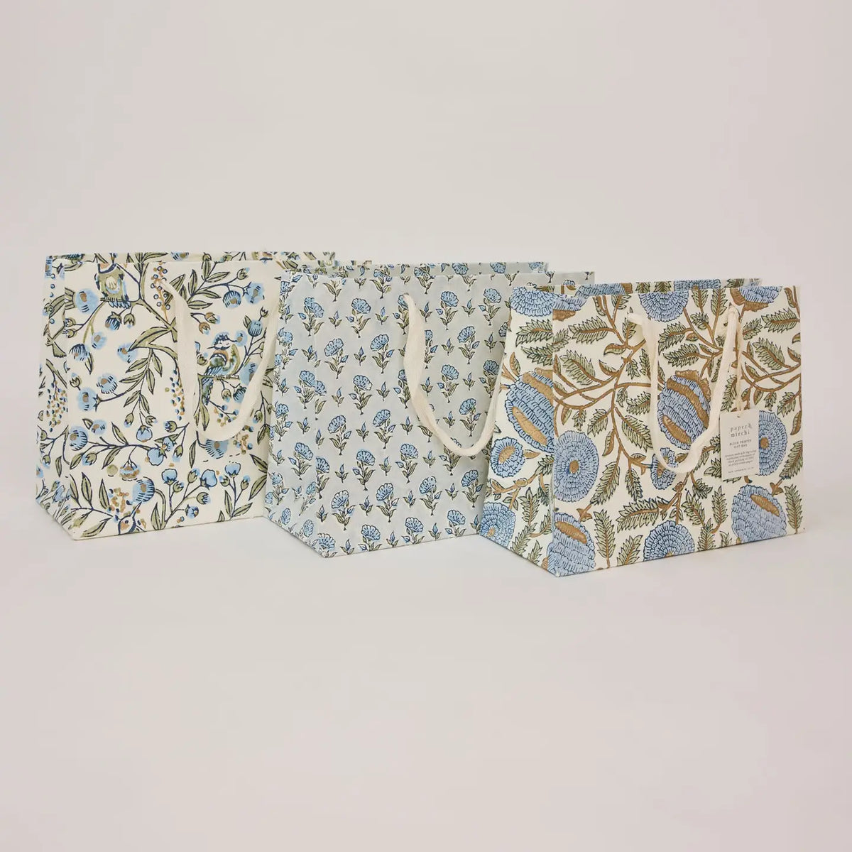 Hand Block Printed Gift Bag, Blue Stone Refresh - Medium