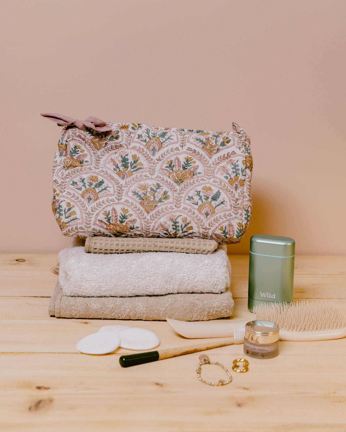 Hand Block Printed Wash Bag - Pink City Courtyard