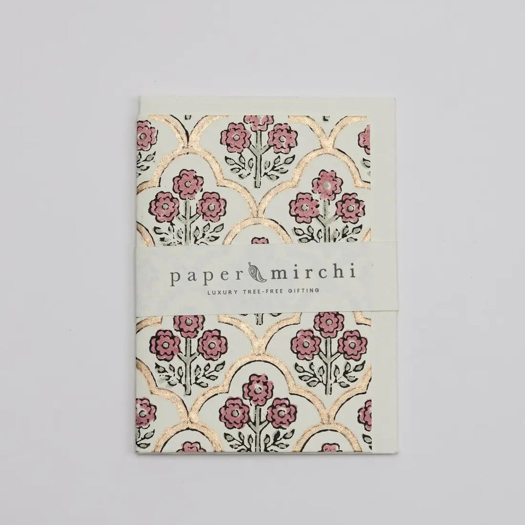 Hand Block Printed Greeting Card - Trellis Pink Earth