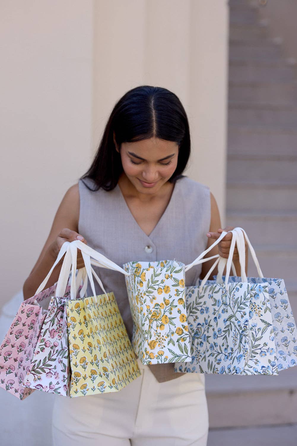 Block Printed Gift Bags - Blush Refresh - Medium