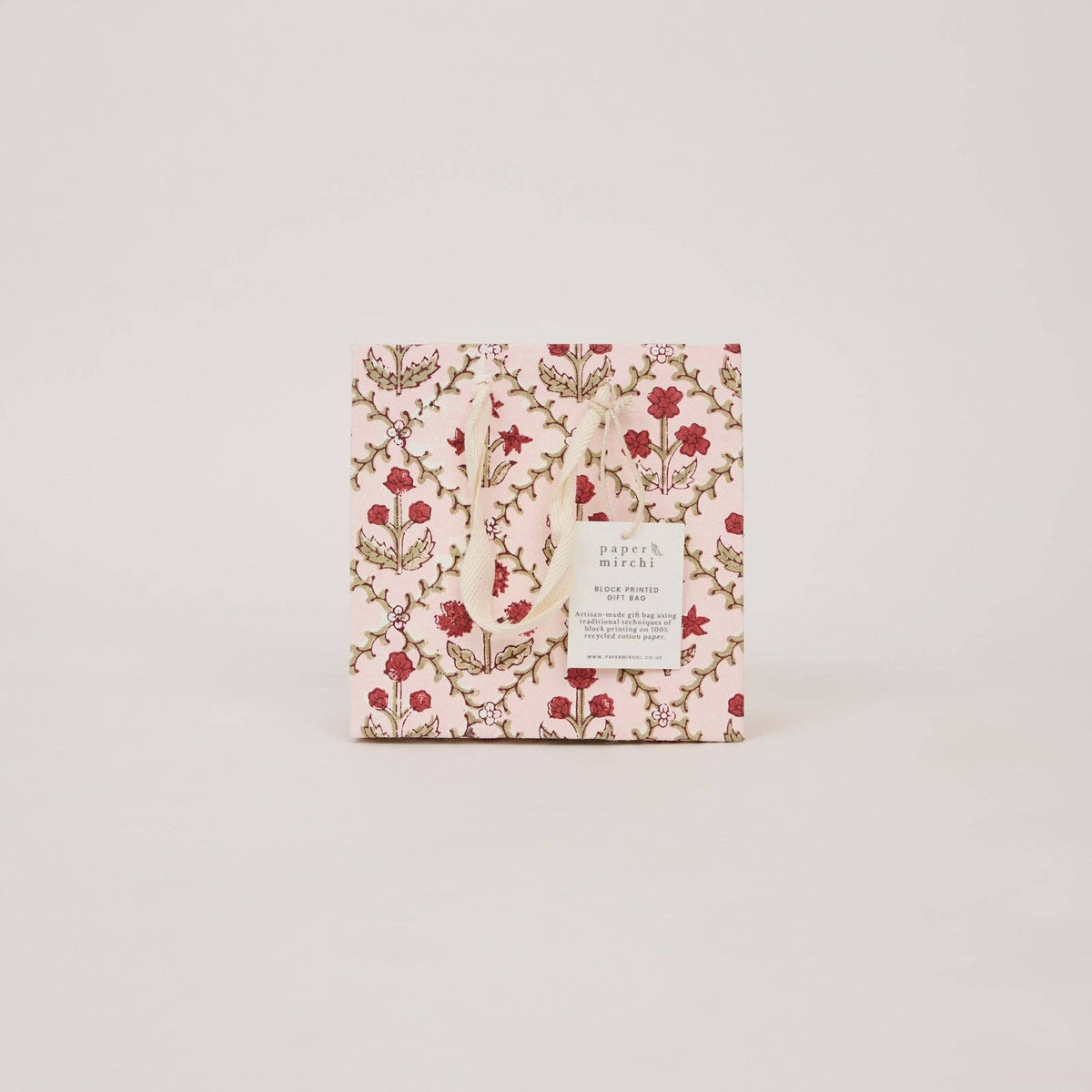 Block Printed Gift Bags - Winter Red - Small