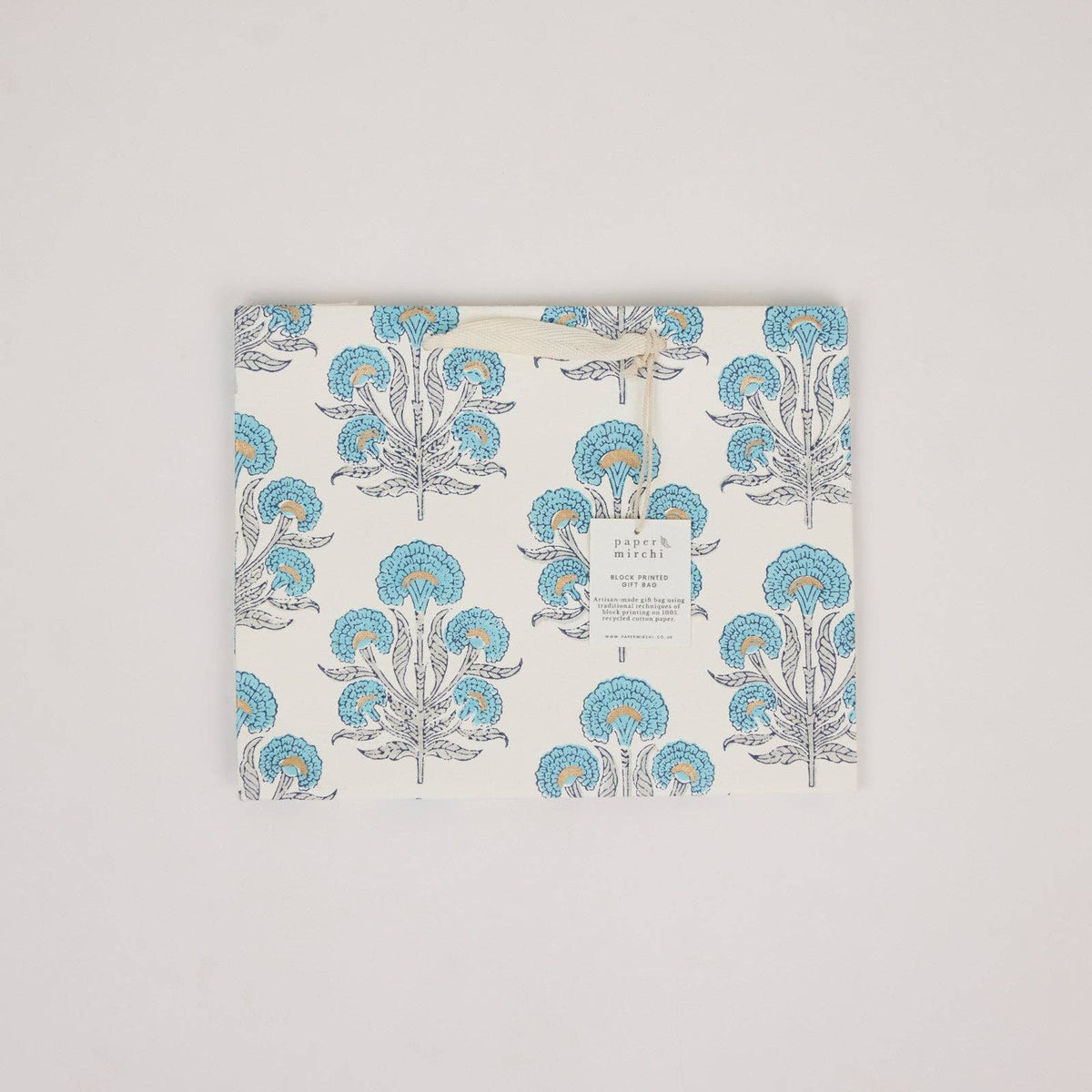 Block Printed Gift Bags - Blue Opal - Medium
