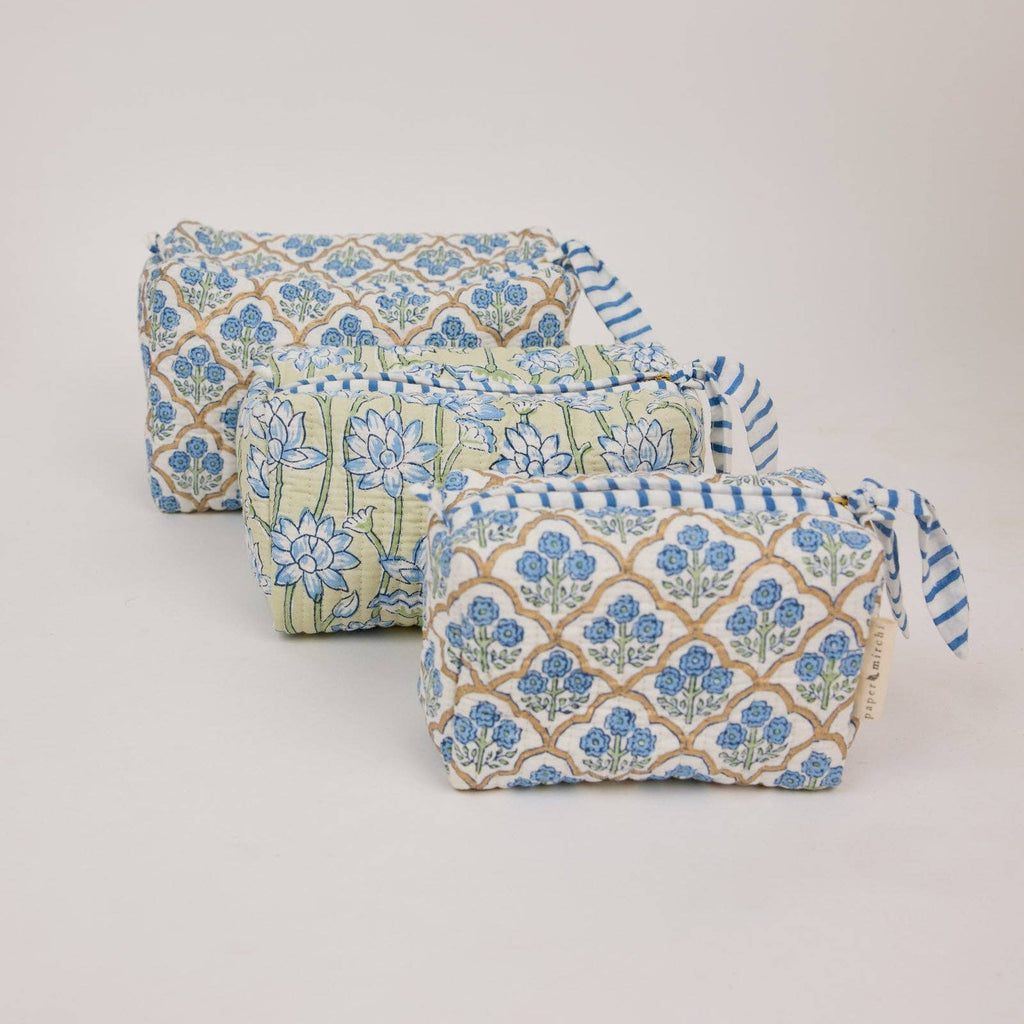 Organic Cotton Toiletry Bag - Lotus Indigo - Medium