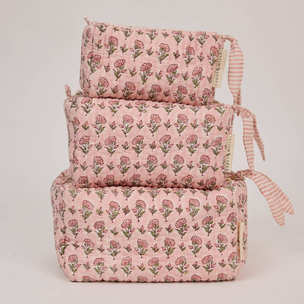 Organic Cotton Toiletry Bag - Ditsy Floral Blush - Small