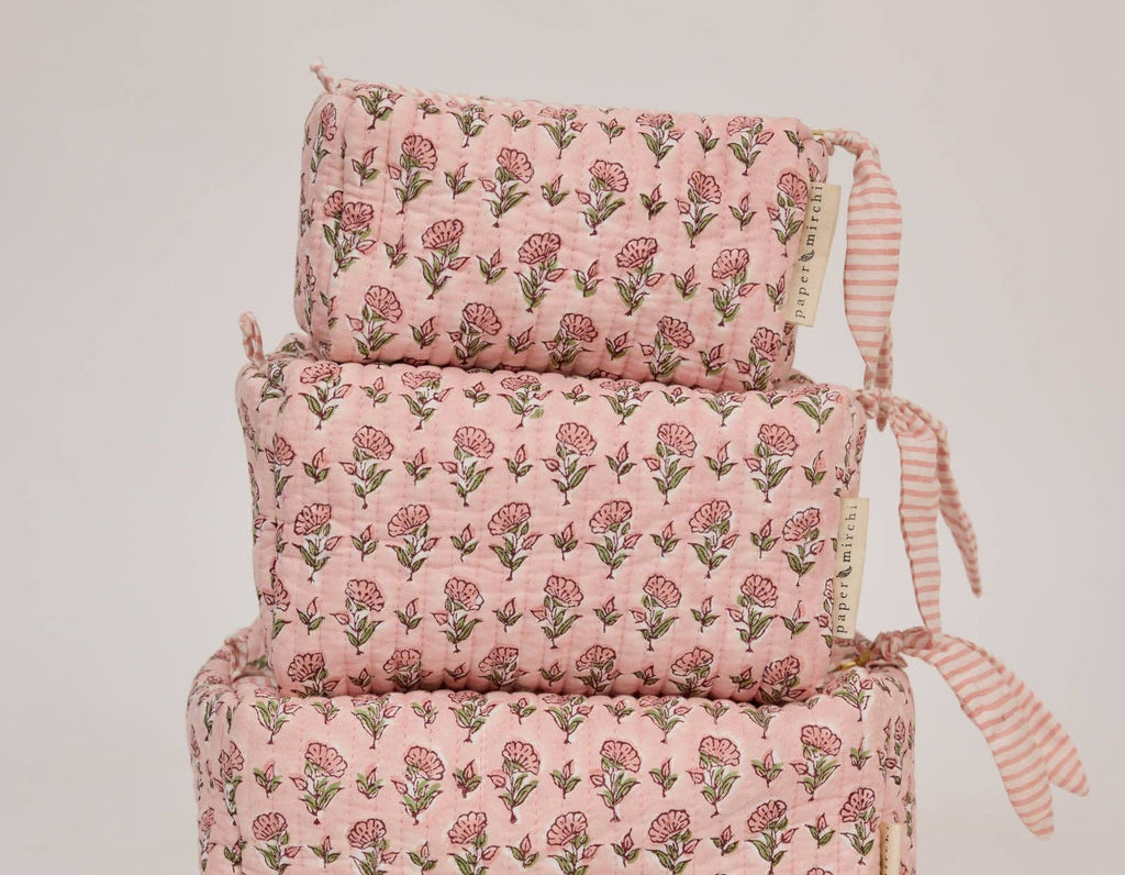 Organic Cotton Toiletry Bag - Ditsy Floral Blush - Large