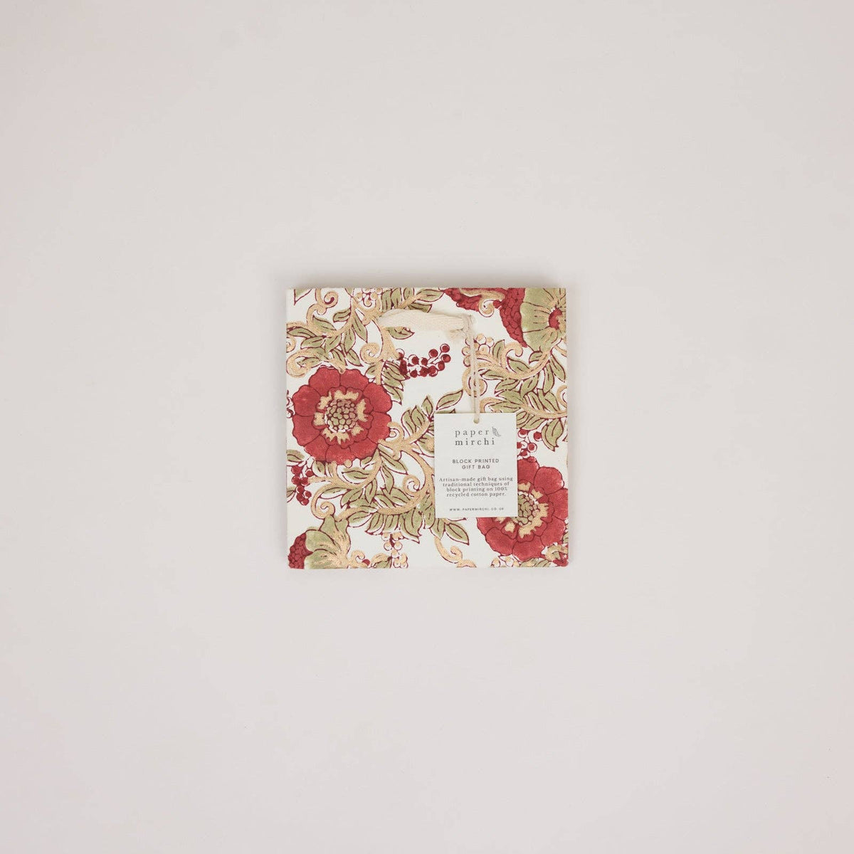 Block Printed Gift Bags - Winter Red - Small