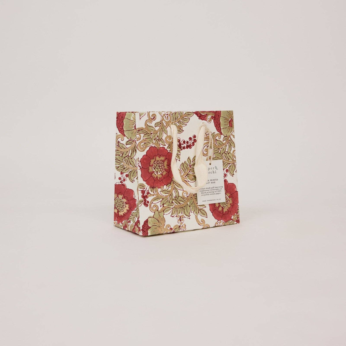 Block Printed Gift Bags - Winter Red - Small