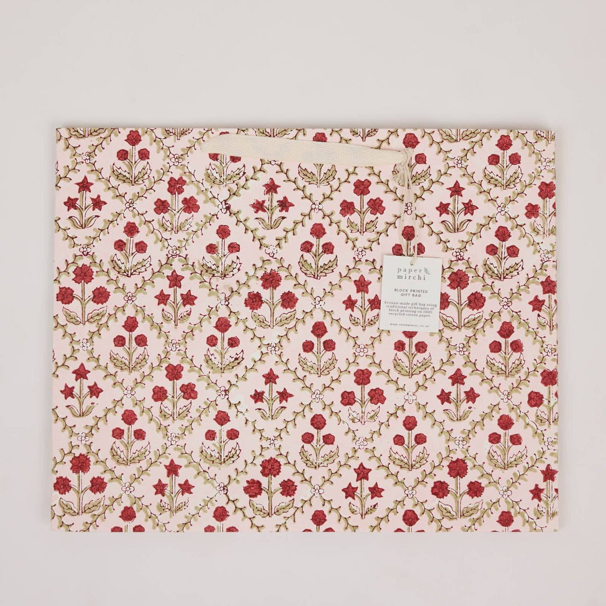 Block Printed Gift Bags - Winter Red - Large