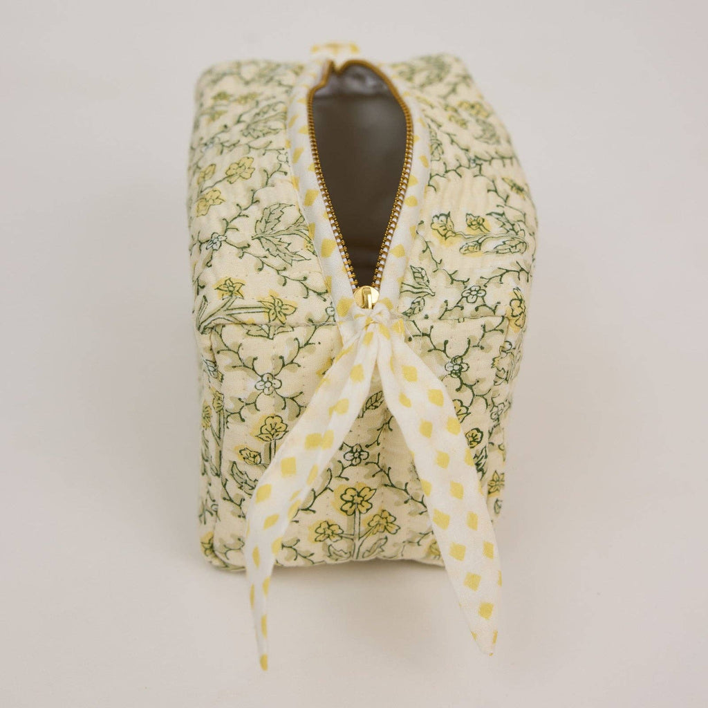 Organic Cotton Toiletry Bag - Floral Lattice Buttercream - Small