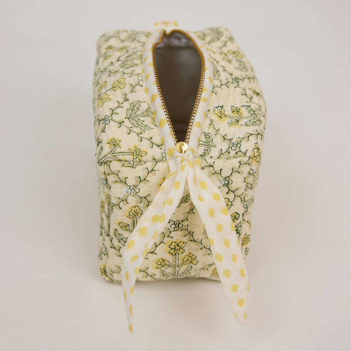 Organic Cotton Toiletry Bag - Floral Lattice Buttercream - Small