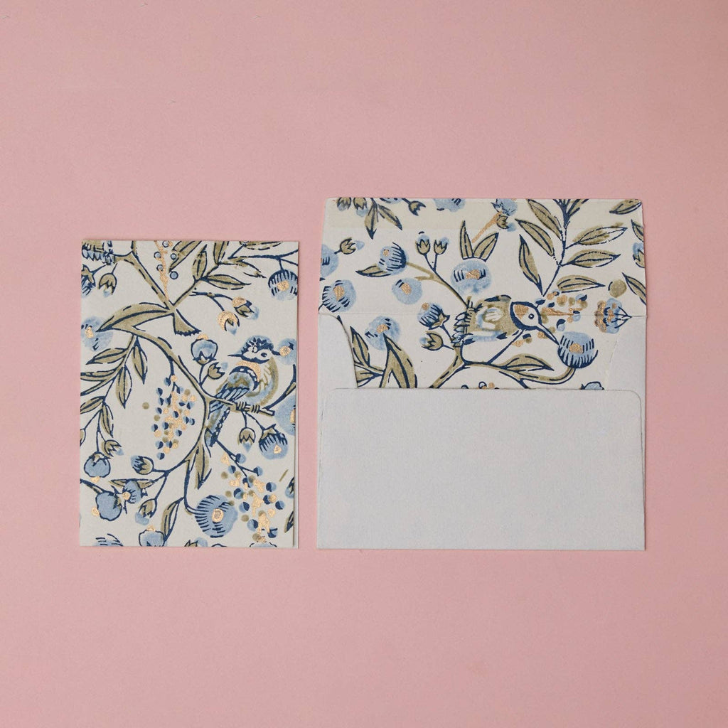 Block Printed Greeting Card - Songbird Blue Stone