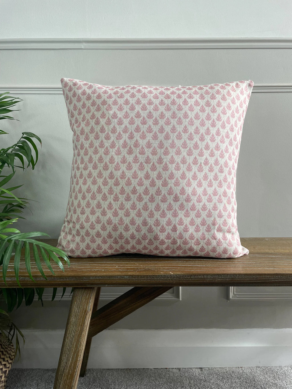 Dusky Pink Leaf Print Cushion Cover