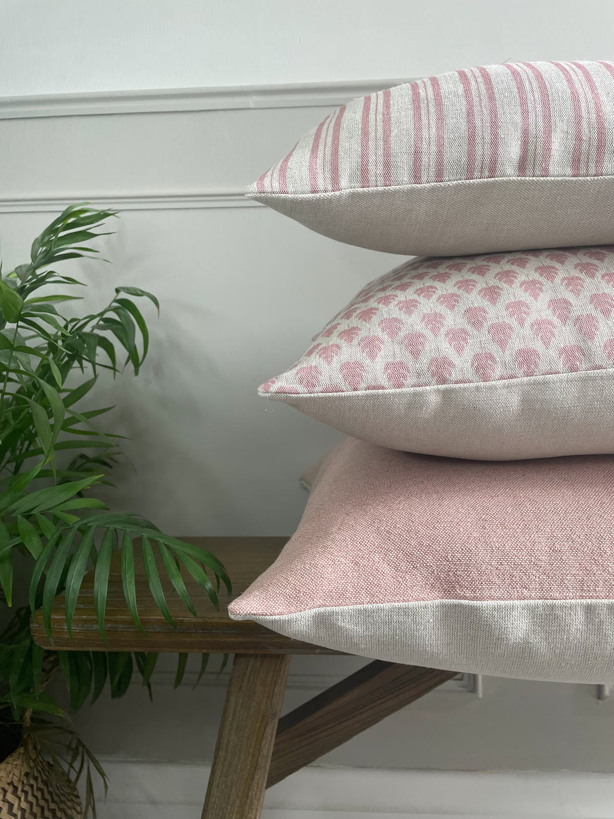 Dusky Pink Leaf Print Cushion Cover
