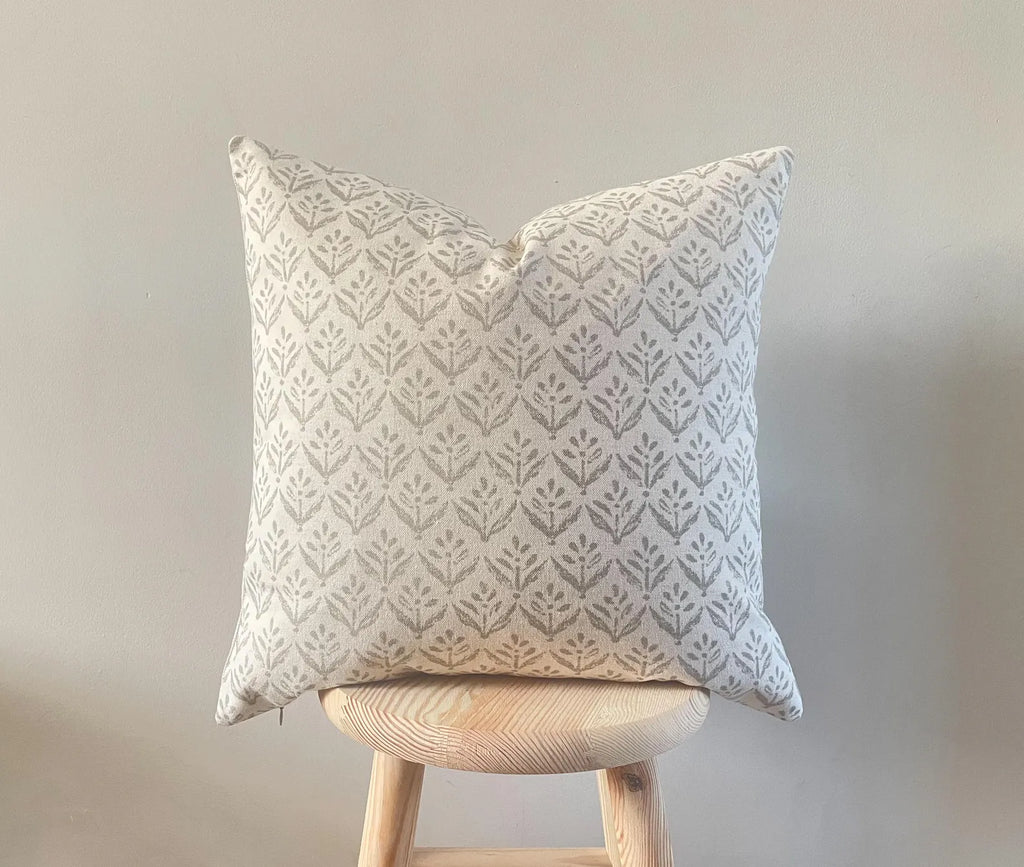 Leaf Print Linen Cushion Cover - Natural