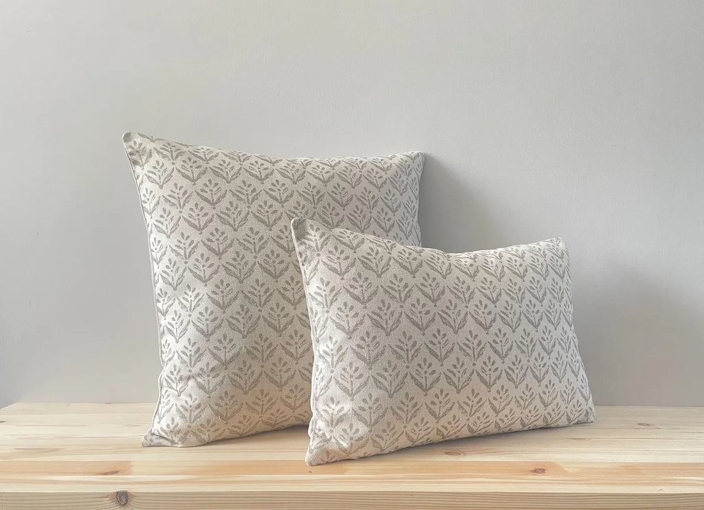 Leaf Print Linen Cushion Cover - Natural