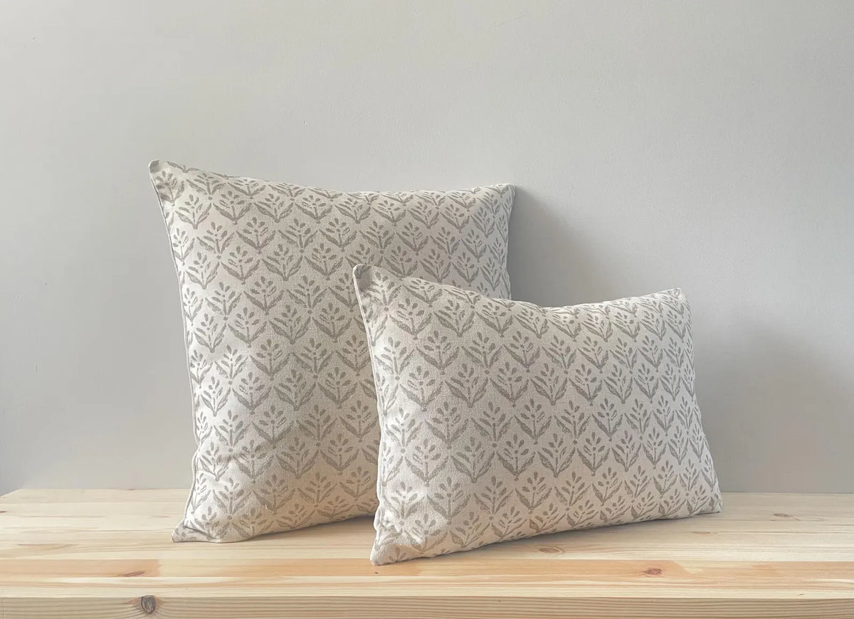 Leaf Print Linen Cushion Cover - Natural
