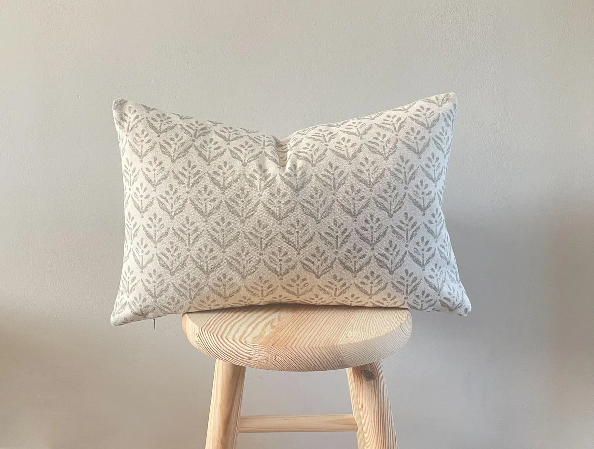 Leaf Print Linen Cushion Cover - Natural