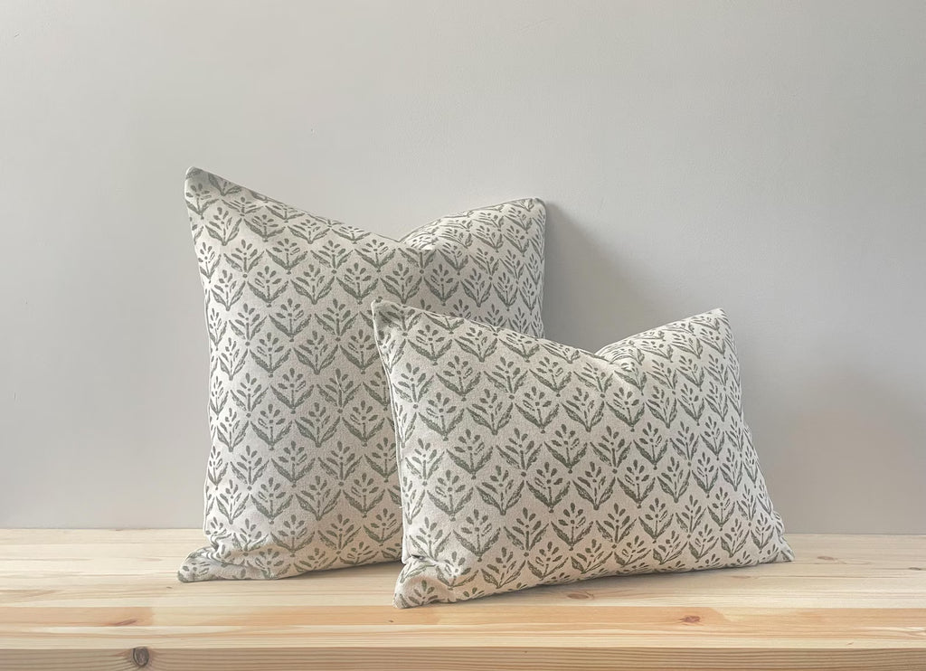Leaf Print Linen Modern Farmhouse Cushion Cover - Green