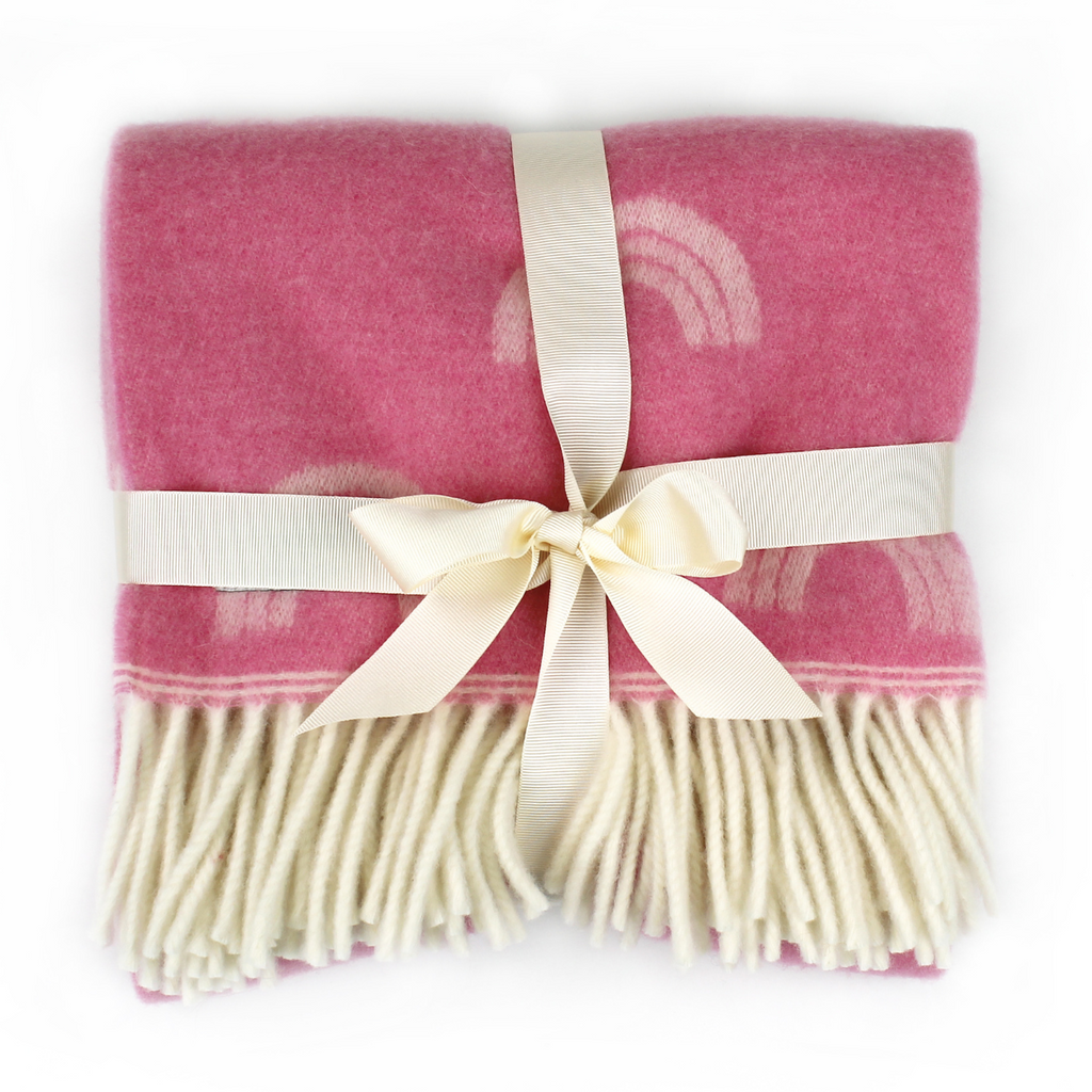 Merino Wool Baby Blanket, Pink Rainbow